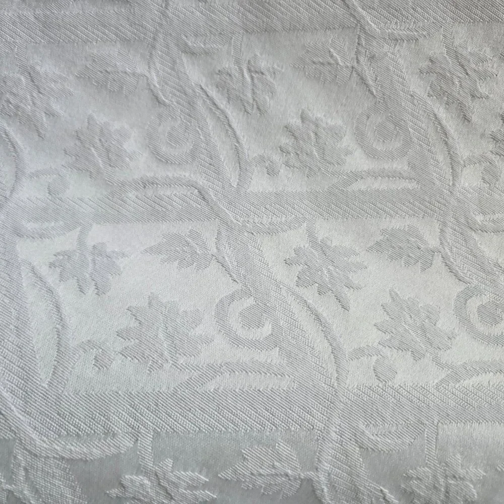 Vintage Handmade Tablecloth Textured Fabric Beige Rounded Oblong 89” x 68”